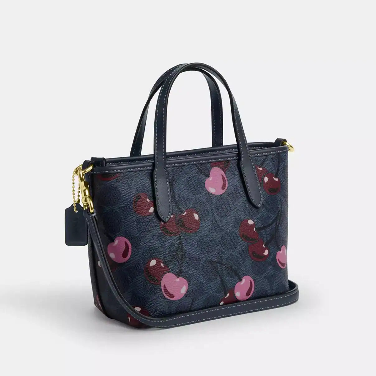 Coach City Mini Tote Bag In Signature Canvas Blue Cherry Print