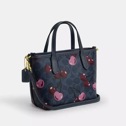 Coach City Mini Tote Bag In Signature Canvas Blue Cherry Print