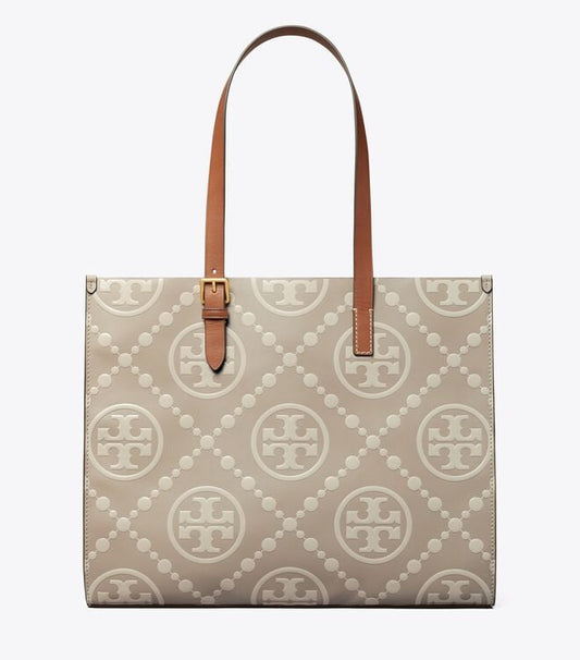 T MONOGRAM CONTRAST EMBOSSED TOTE TORY BURCH LARGE