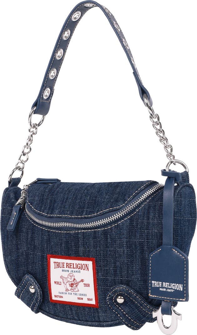 True Religion Studded Denim Shoulder Bag