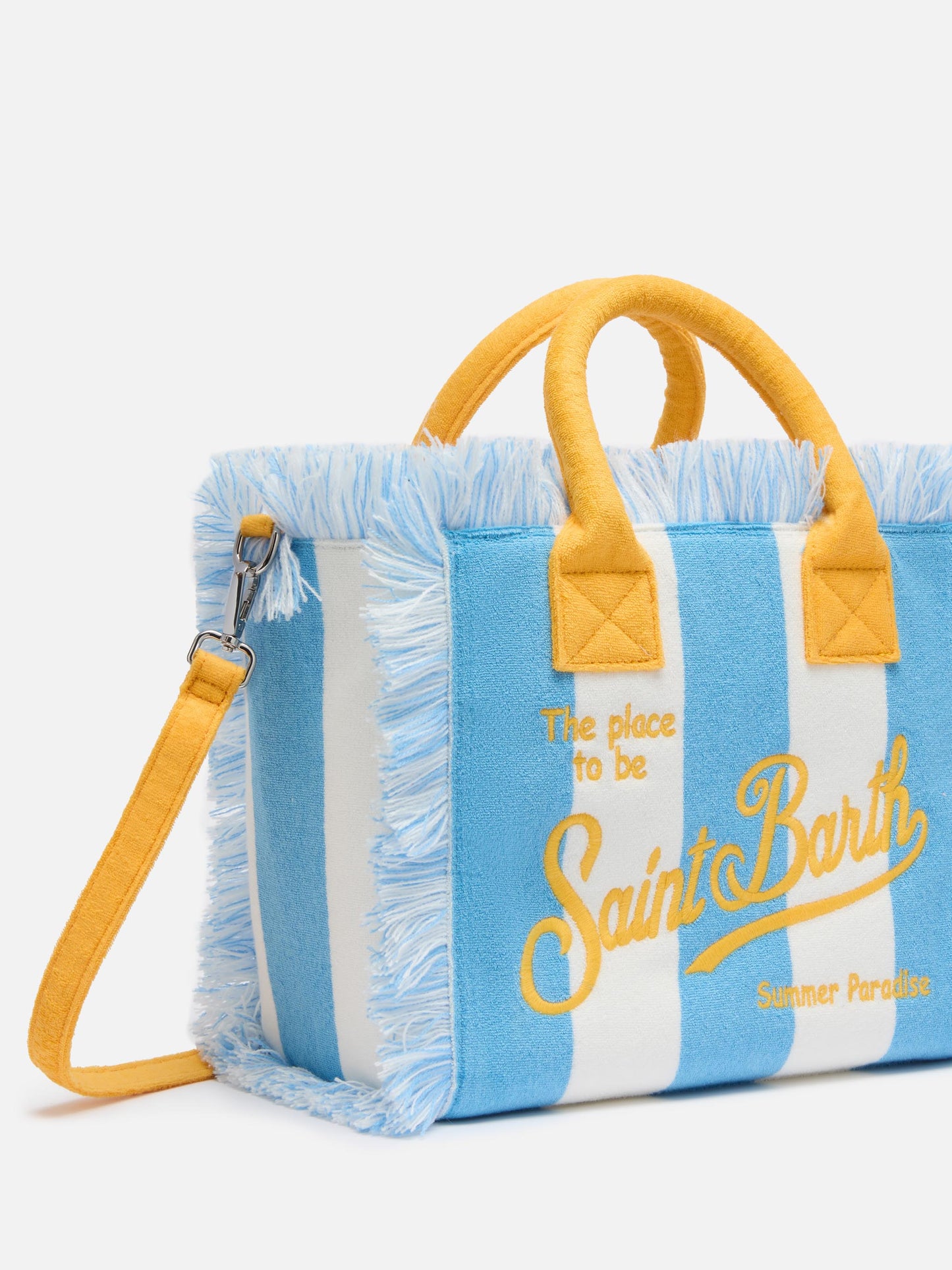 MC2 SAINT BARTH COLETTE SPONGE LIGHT BLUE STRIPED TERRY HANDBAG