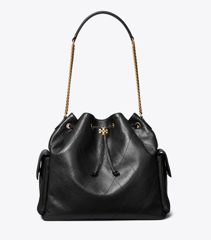 TORY BURCH CHARLIE QUILTED DRAWSTRING SHOULDER BAG IN BLACK