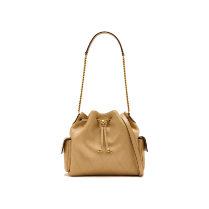 Tory Burch Charlie Quilted Drawstring Shoulder Bag In Beige