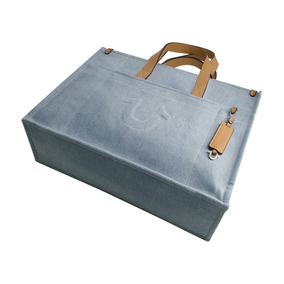 True Religion Stitched Horseshoe Large Tote Bag - Light Blue