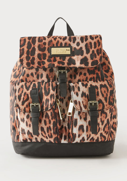 Cavalli Class Animal Print Backpack with Adjustable Straps and Buckle Closure