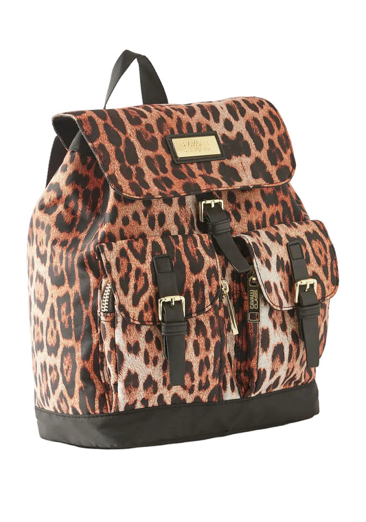 Cavalli Class Animal Print Backpack with Adjustable Straps and Buckle Closure