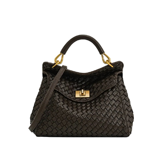 JW PEI Lucia Classic Top Handle Woven Bag In Dark Brown