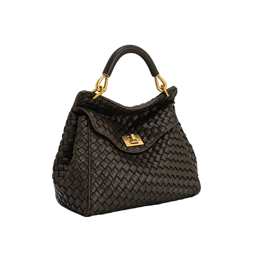 JW PEI Lucia Classic Top Handle Woven Bag In Dark Brown