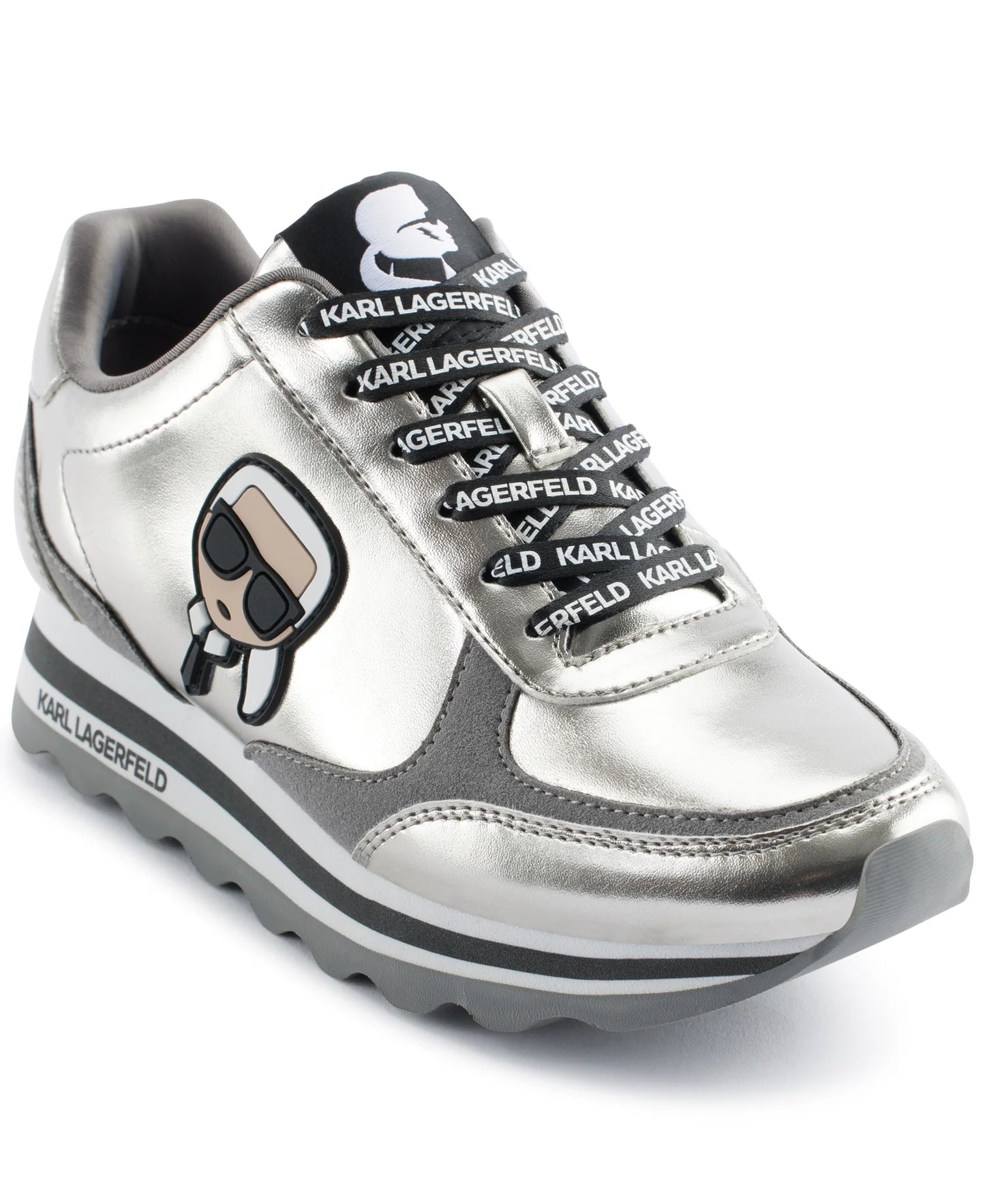 Karl Lagerfeld Paris Meade Low Top Logo Platform Sneakers silver