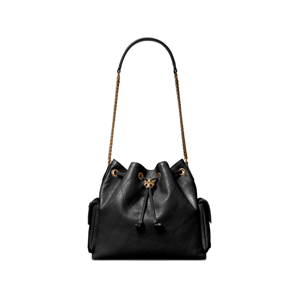 Tory Burch Charlie Drawstring Bucket Bag Black Large
