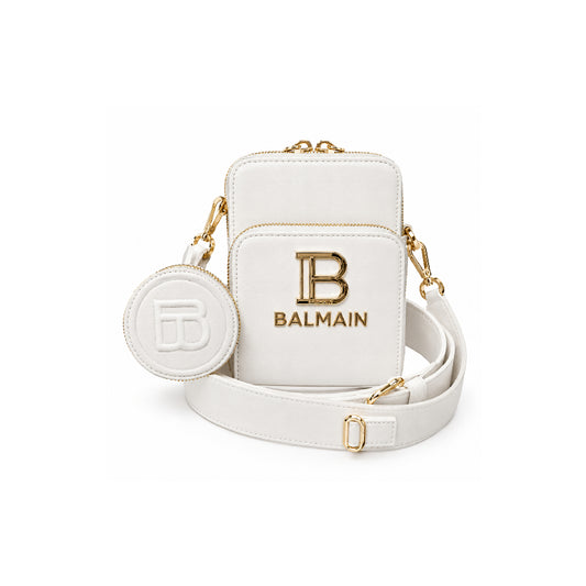 Balmain Leather Crossbody with Gold Accents in White