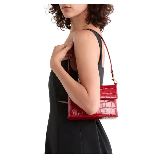 Kurt Geiger Mini Brompton Croc Embossed Leather Crossbody Bag in Red