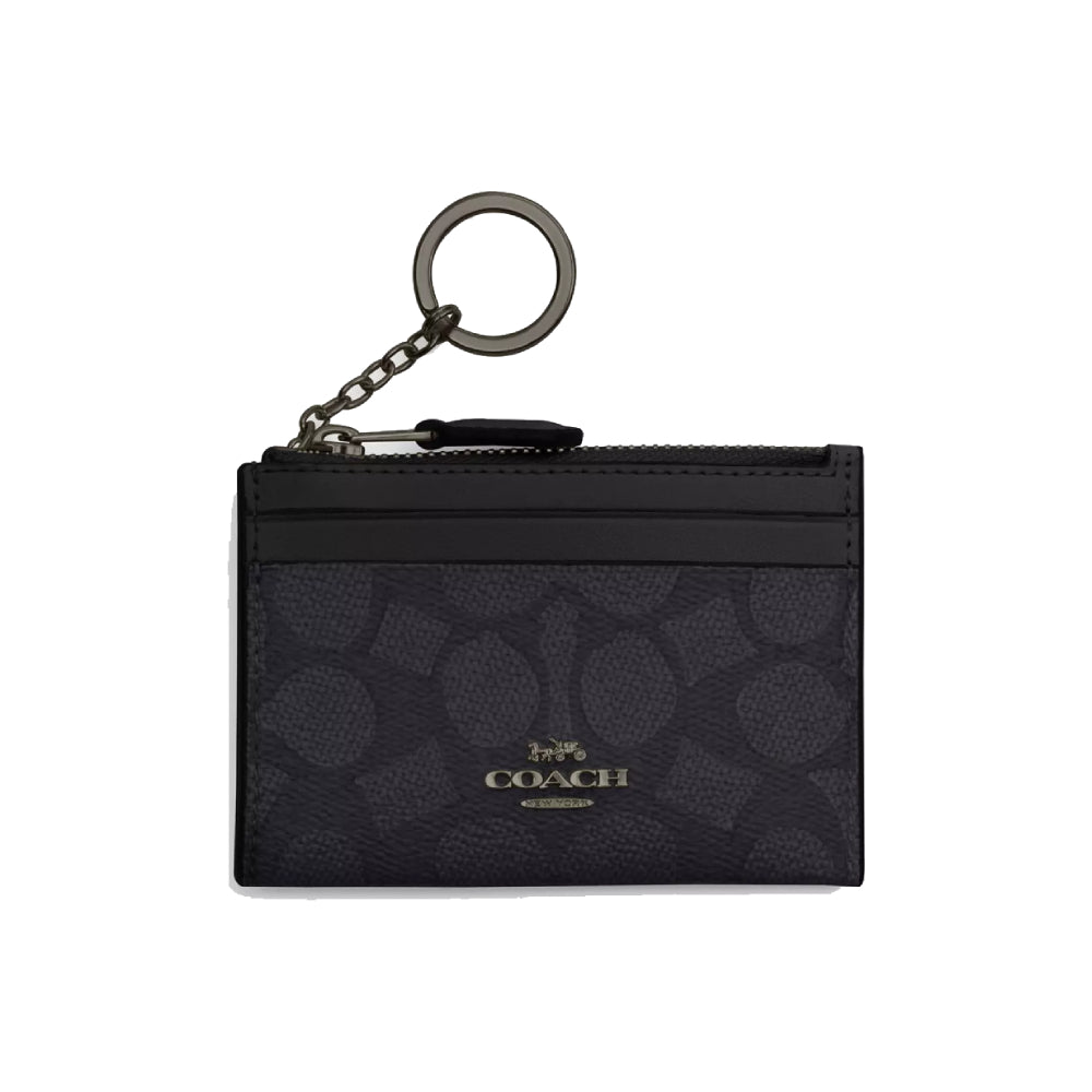 Coach Zip Card Case in Gunmetal Signature Canvas
