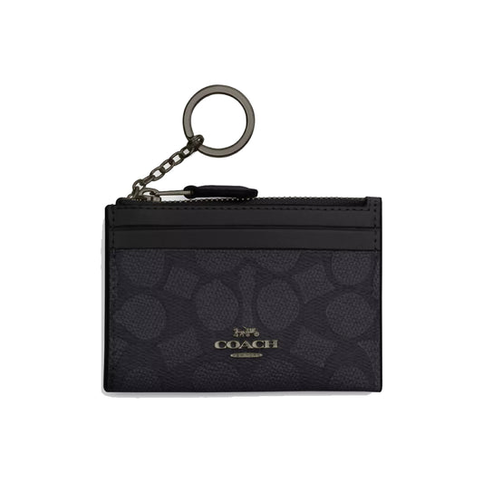 Coach Zip Card Case in Gunmetal Signature Canvas