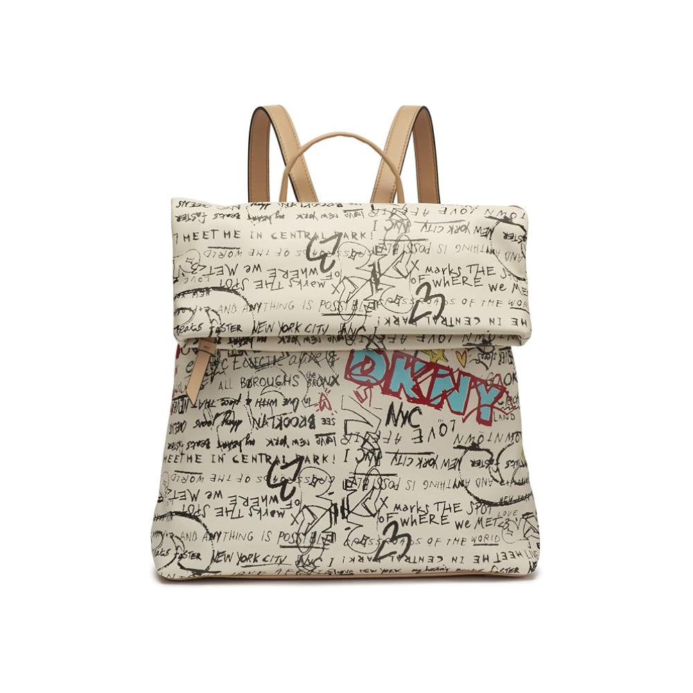 DKNY Graffiti Convertible Backpack in Beige/Multicolor