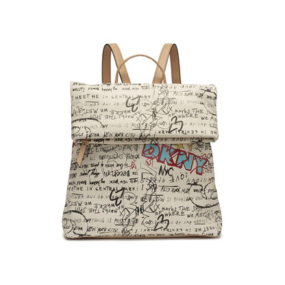 DKNY Graffiti Convertible Backpack in Beige/Multicolor