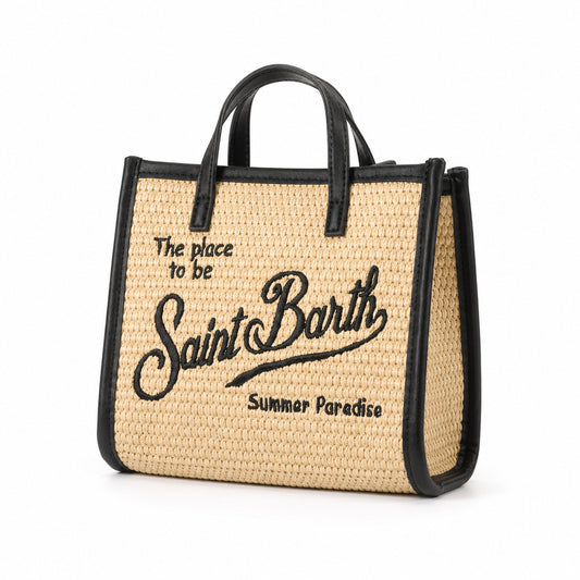 MC2 Saint Barth Colette Straw Tote Bag in Beige with Black Trim