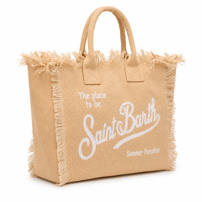 MC2 Saint Barth Colette White Canvas Bag with Fringes