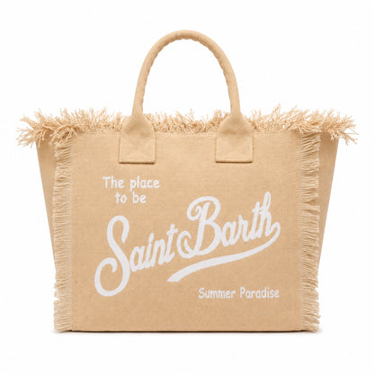 MC2 Saint Barth Colette White Canvas Bag with Fringes