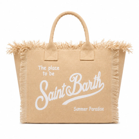 MC2 Saint Barth Colette White Canvas Bag with Fringes