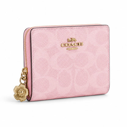Coach Zip Card Case in Pink Signature Canvas