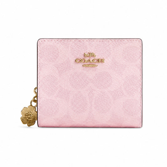 Coach Zip Card Case in Pink Signature Canvas