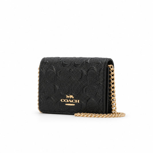 Coach Mini Wallet on a Chain in Black Signature Leather