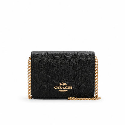 Coach Mini Wallet on a Chain in Black Signature Leather