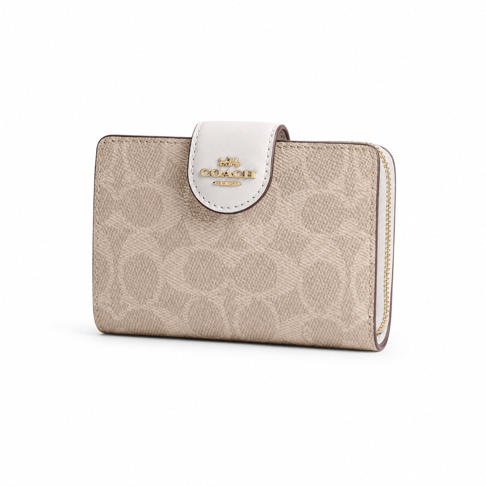 Coach Medium Corner Zip Wallet in Chalk Signature Canvas