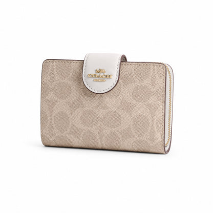 Coach Medium Corner Zip Wallet in Chalk Signature Canvas