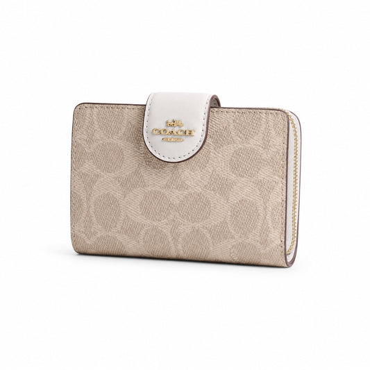 Coach Medium Corner Zip Wallet in Chalk Signature Canvas