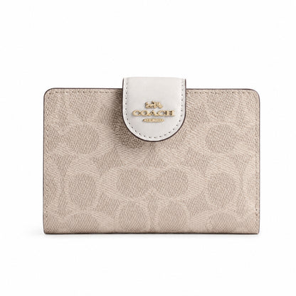 Coach Medium Corner Zip Wallet in Chalk Signature Canvas