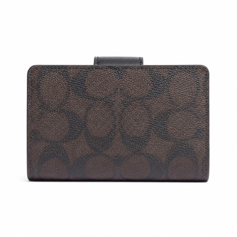 Coach Medium Corner Zip Wallet in Dark Brown/Black Signature Canvas