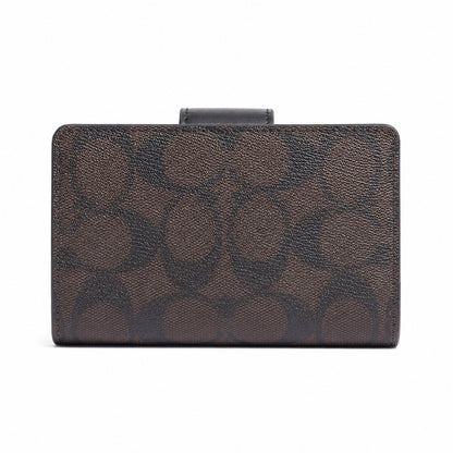 Coach Medium Corner Zip Wallet in Dark Brown/Black Signature Canvas