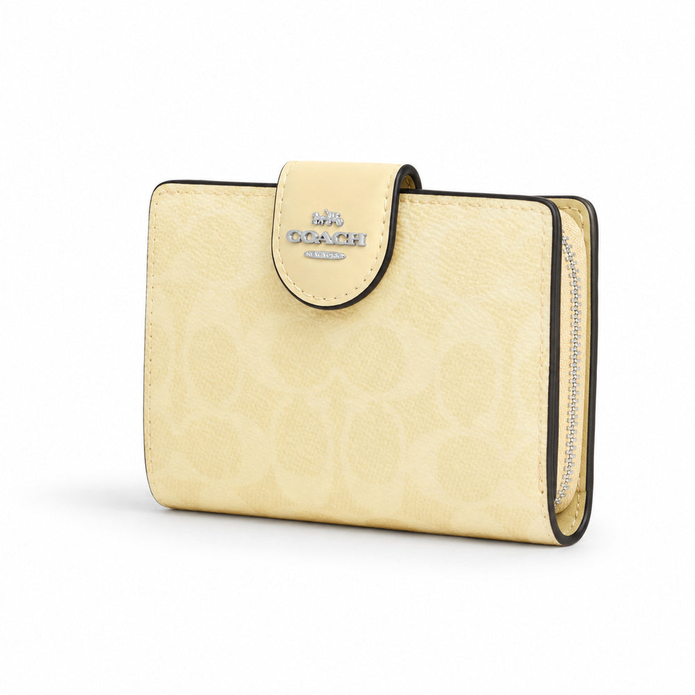 Coach Medium Corner Zip Wallet in Pale Yellow Signature Canvas