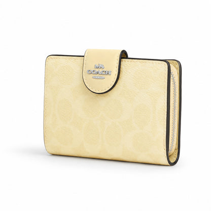 Coach Medium Corner Zip Wallet in Pale Yellow Signature Canvas