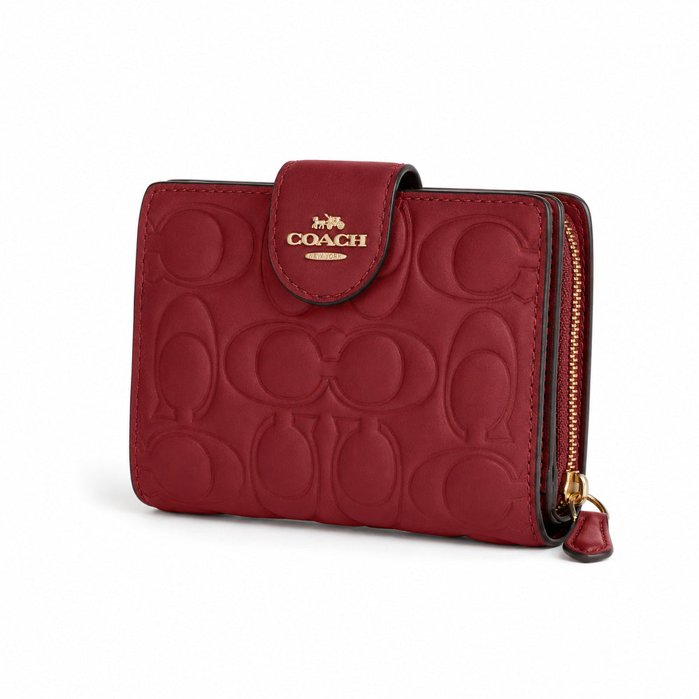 Coach Medium Corner Zip Wallet with Signature Leather in Red