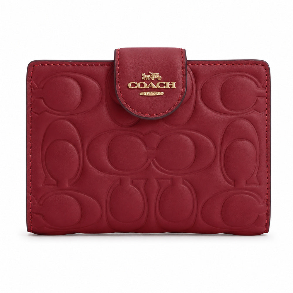 Coach Medium Corner Zip Wallet with Signature Leather in Red