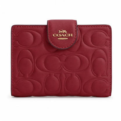 Coach Medium Corner Zip Wallet with Signature Leather in Red