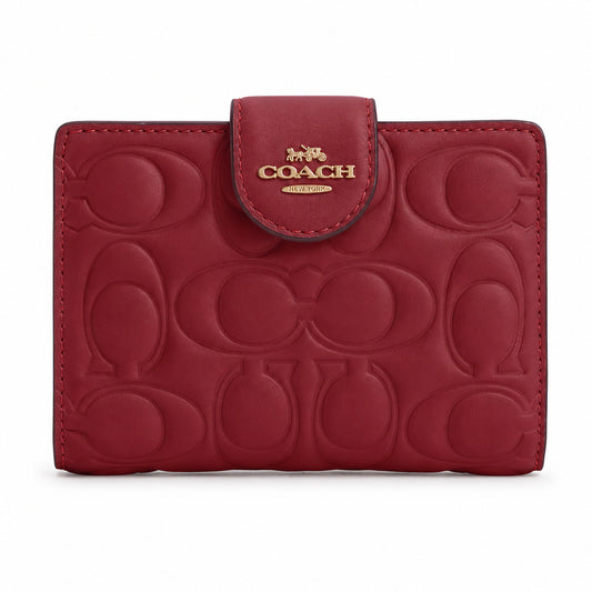 Coach Medium Corner Zip Wallet with Signature Leather in Red