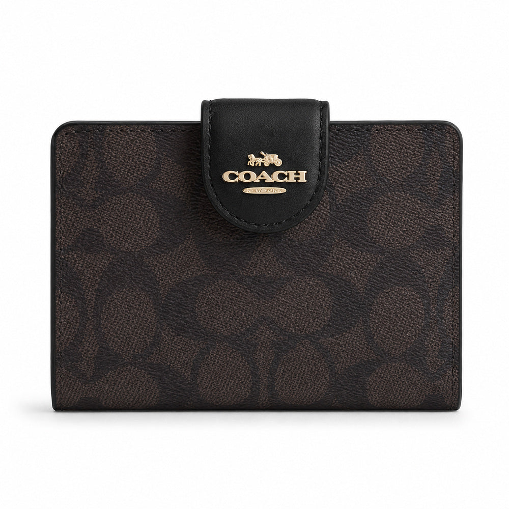 Coach Medium Corner Zip Wallet in Dark Brown Signature Canvas