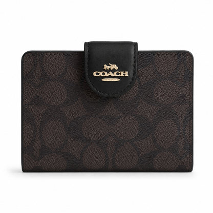 Coach Medium Corner Zip Wallet in Dark Brown Signature Canvas
