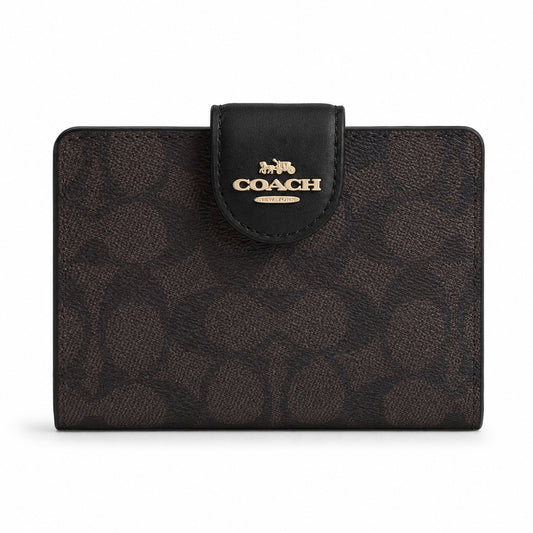 Coach Medium Corner Zip Wallet in Dark Brown Signature Canvas
