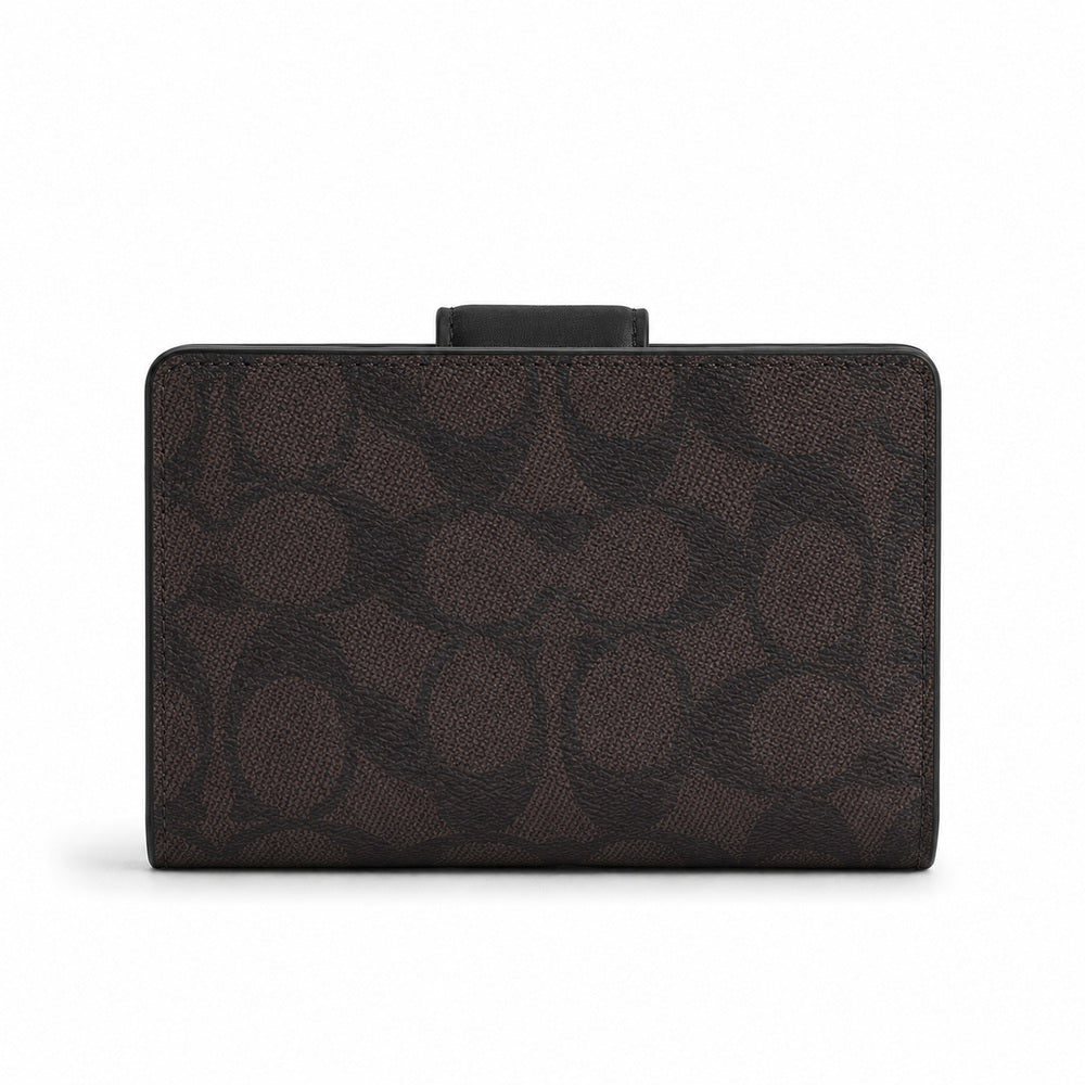 Coach Medium Corner Zip Wallet in Dark Brown Signature Canvas
