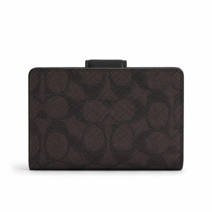Coach Medium Corner Zip Wallet in Dark Brown Signature Canvas