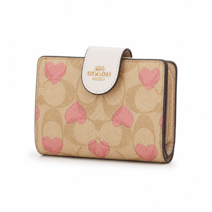 Coach Medium Corner Zip Wallet in Signature Canvas with Heart Print
