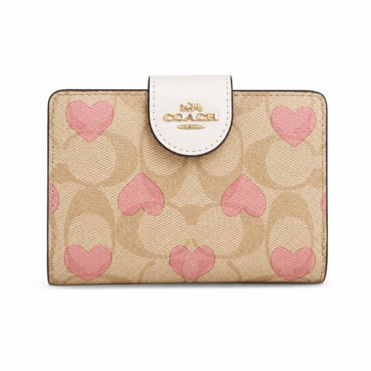 Coach Medium Corner Zip Wallet in Signature Canvas with Heart Print