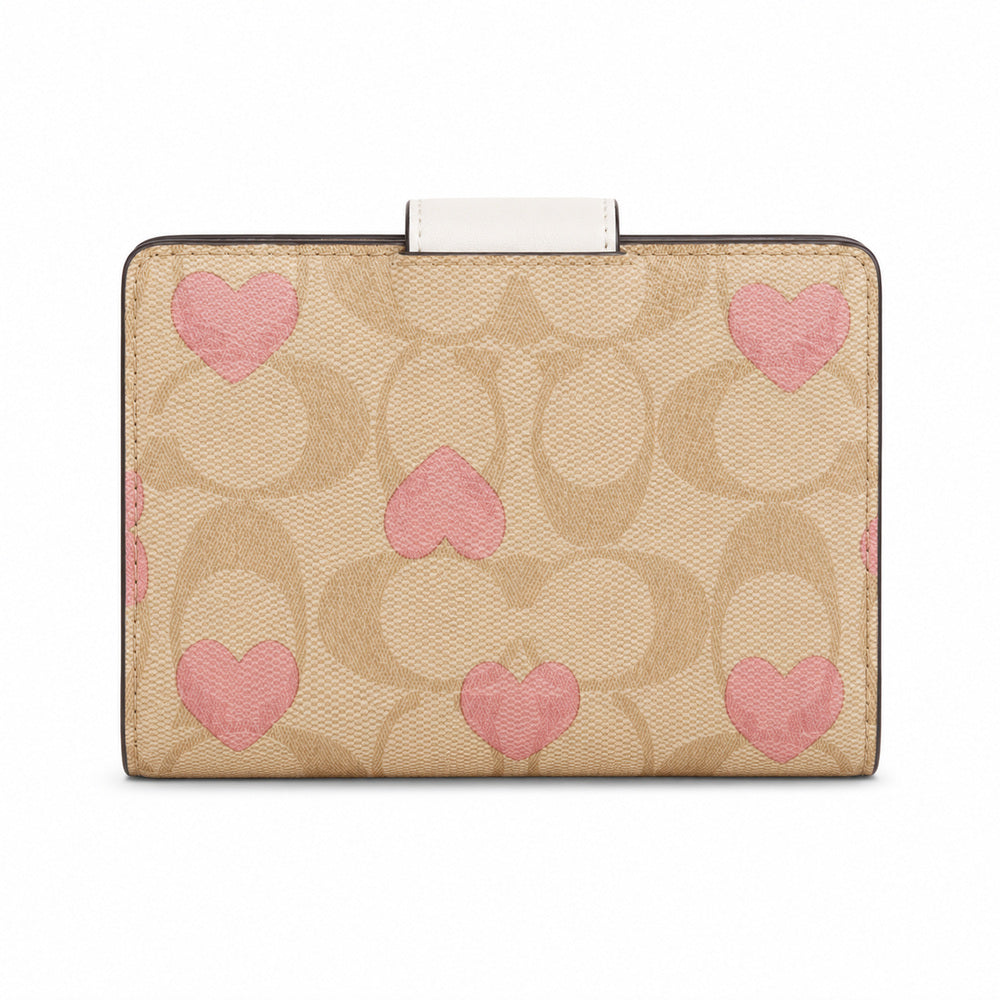 Coach Medium Corner Zip Wallet in Signature Canvas with Heart Print