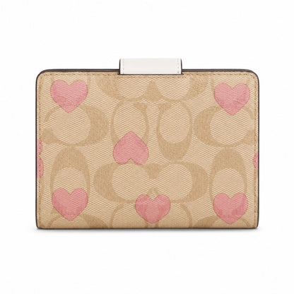 Coach Medium Corner Zip Wallet in Signature Canvas with Heart Print