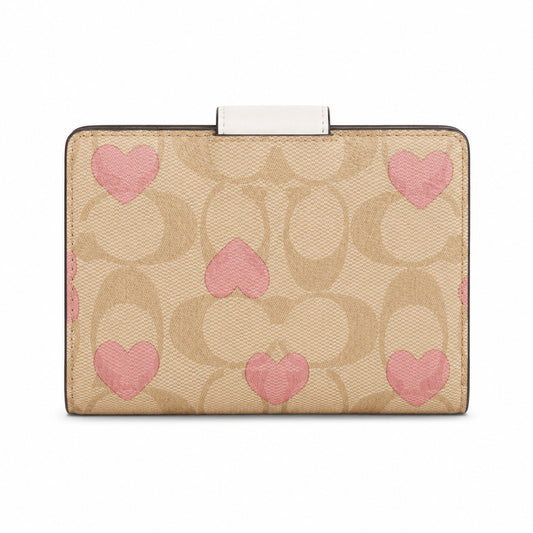 Coach Medium Corner Zip Wallet in Signature Canvas with Heart Print